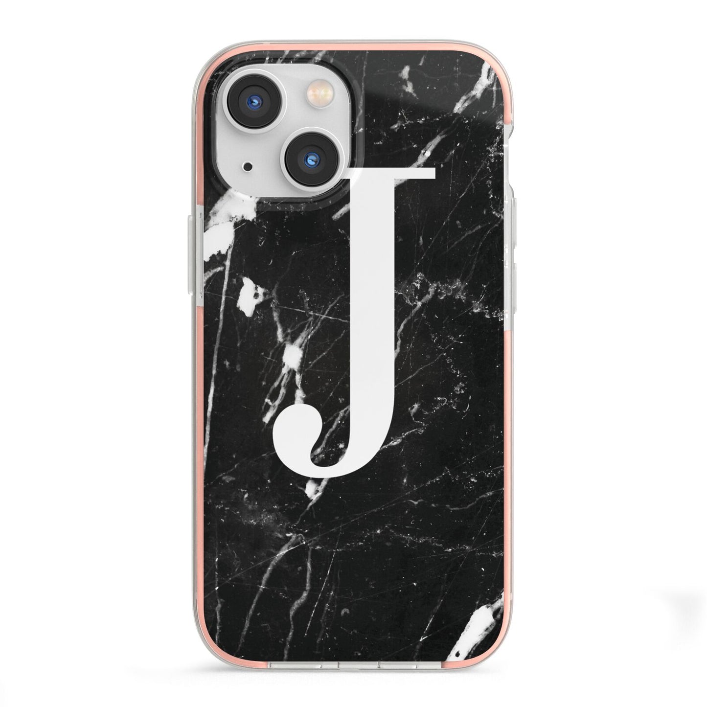 Marble White Initial Personalised iPhone 13 Mini TPU Impact Case with Pink Edges