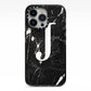 Marble White Initial Personalised iPhone 13 Pro Black Impact Case on Silver phone