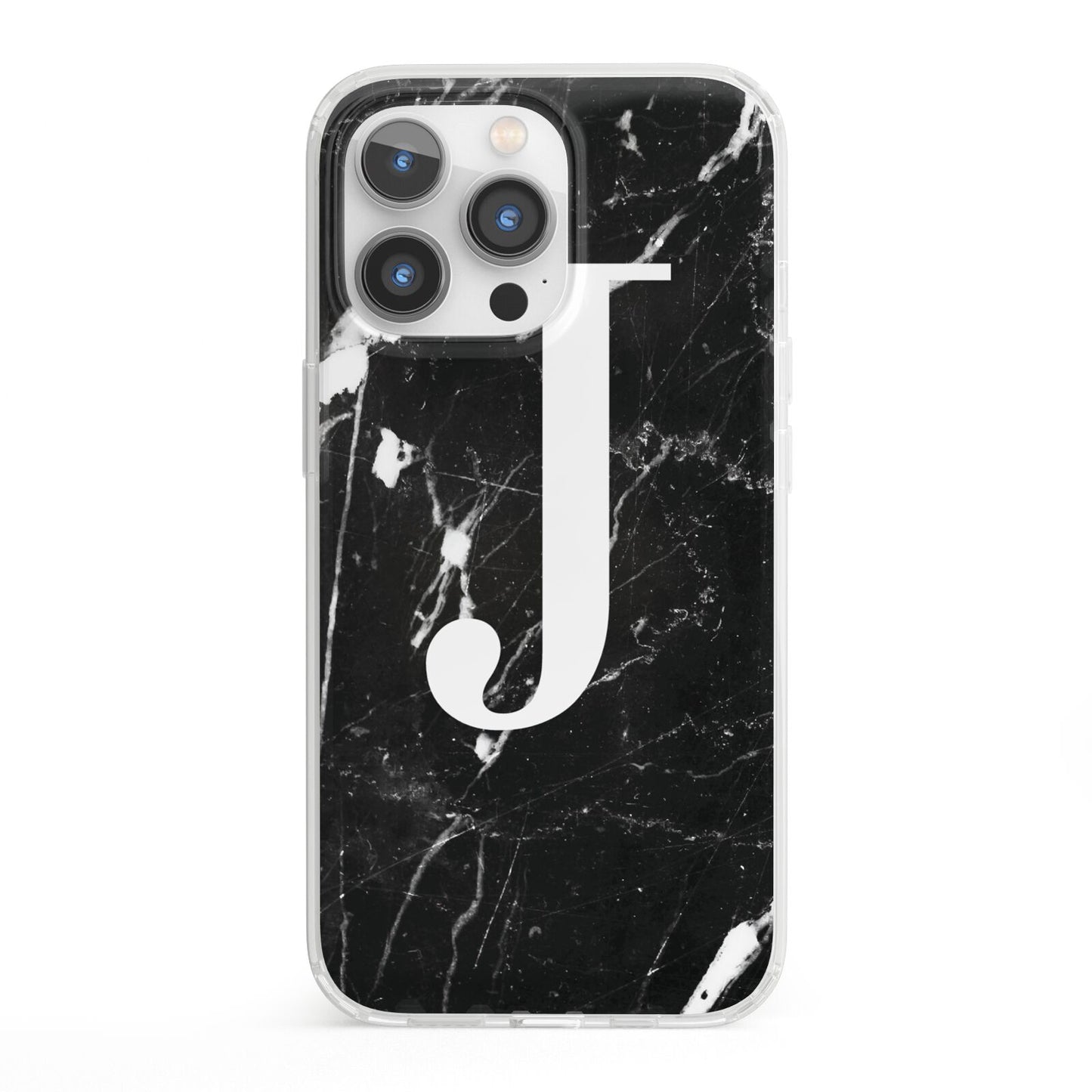 Marble White Initial Personalised iPhone 13 Pro Clear Bumper Case