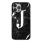 Marble White Initial Personalised iPhone 13 Pro Max Black Impact Case on Silver phone