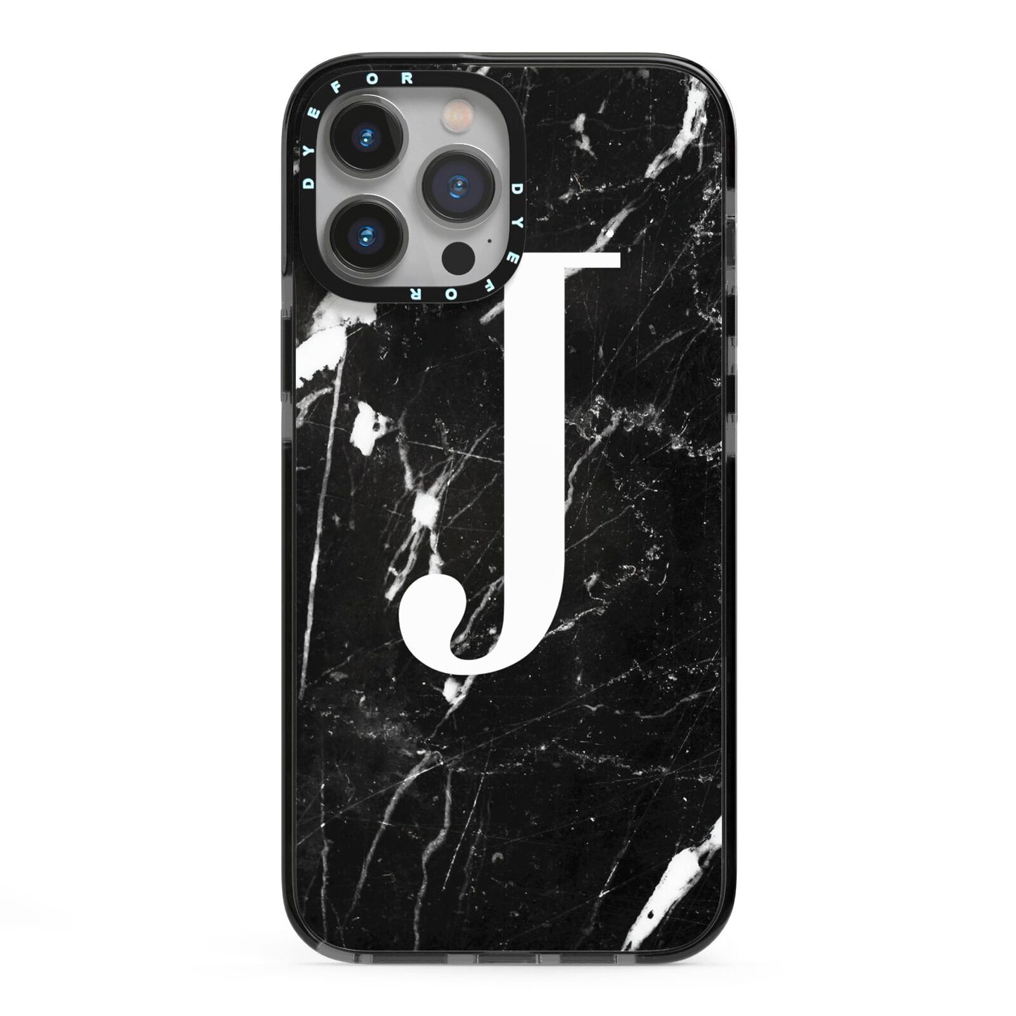 Marble White Initial Personalised iPhone 13 Pro Max Black Impact Case on Silver phone