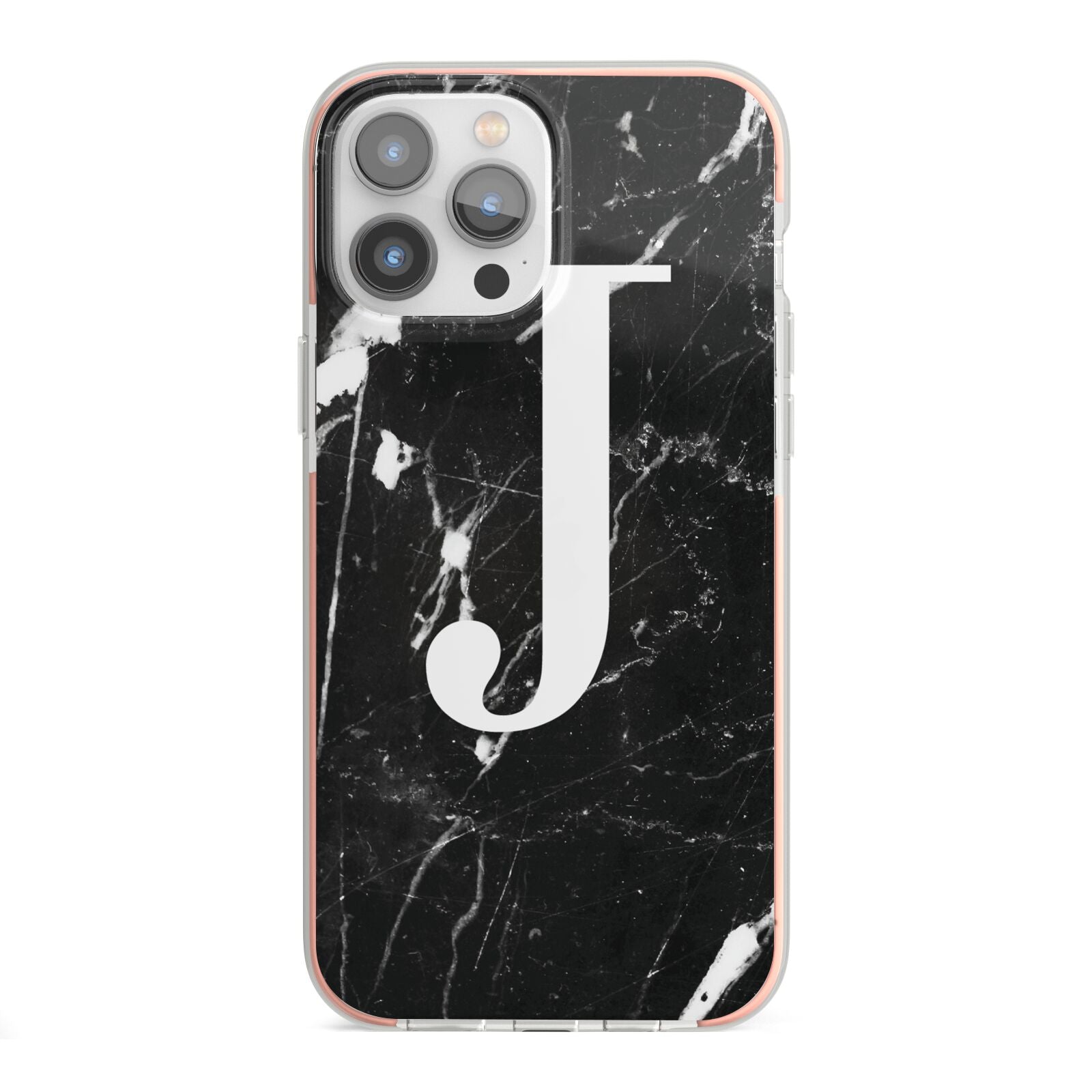 Marble White Initial Personalised iPhone 13 Pro Max TPU Impact Case with Pink Edges