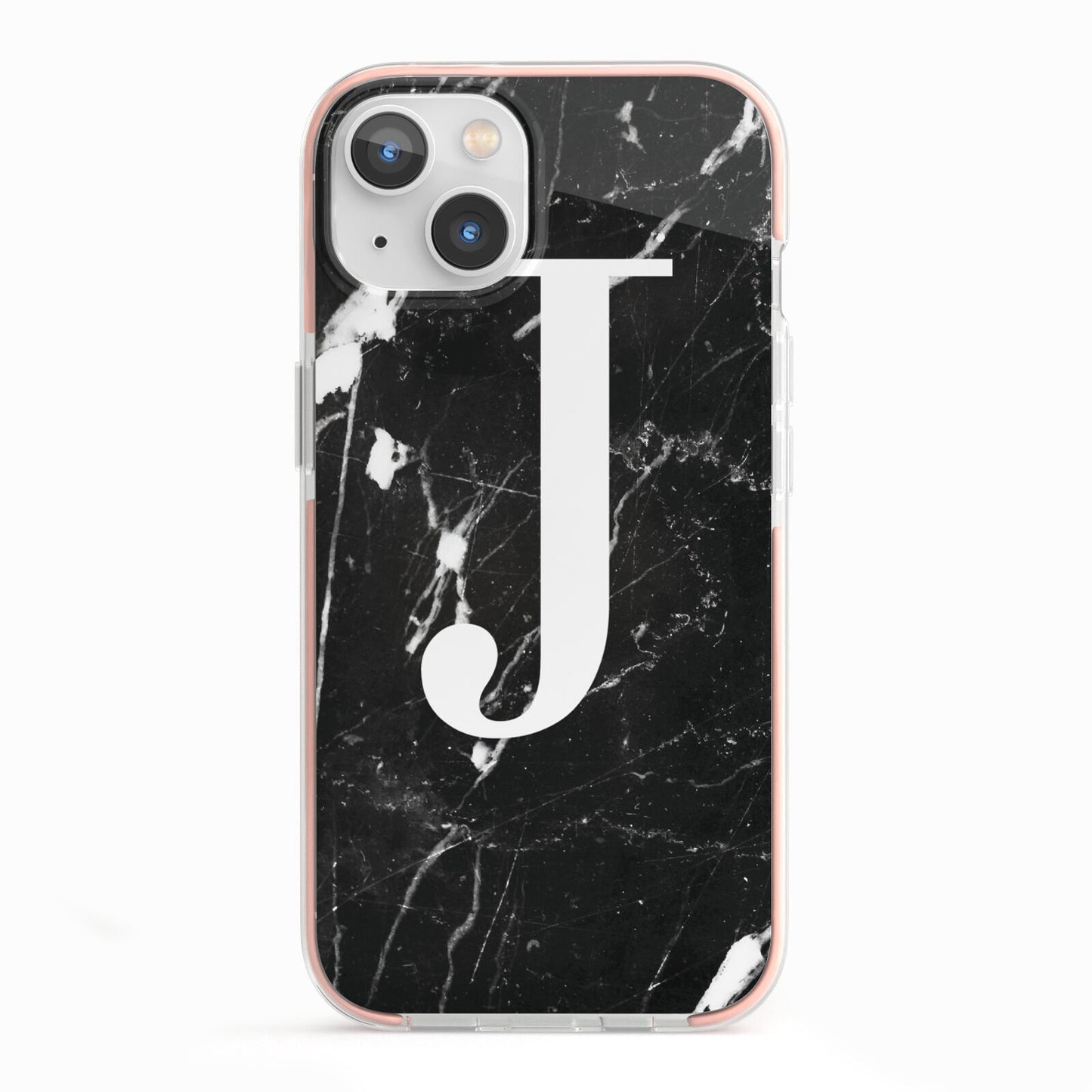 Marble White Initial Personalised iPhone 13 TPU Impact Case with Pink Edges