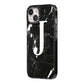 Marble White Initial Personalised iPhone 14 Black Impact Case Side Angle on Silver phone
