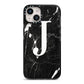 Marble White Initial Personalised iPhone 14 Black Impact Case on Silver phone