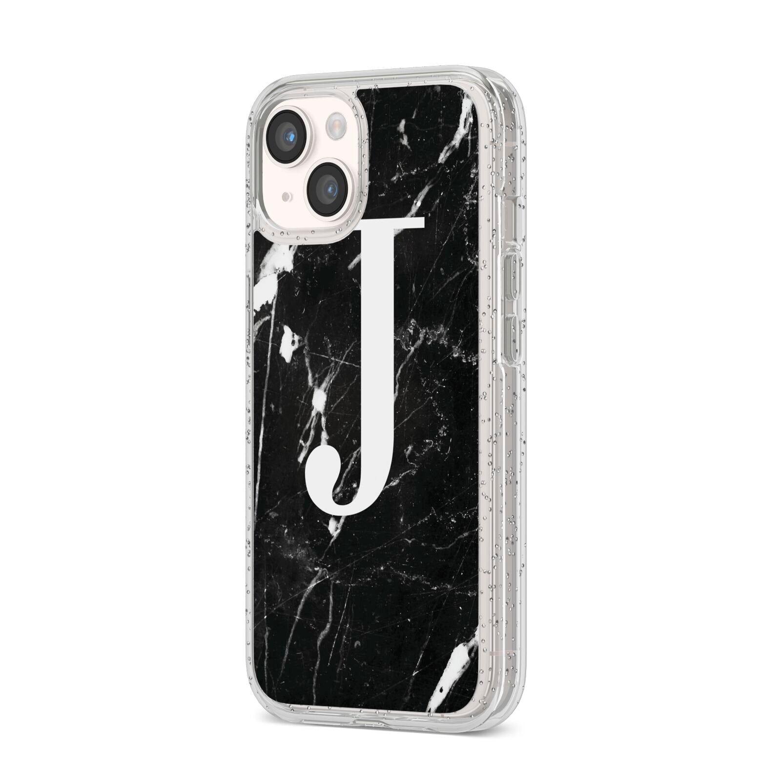 Marble White Initial Personalised iPhone 14 Glitter Tough Case Starlight Angled Image