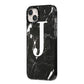 Marble White Initial Personalised iPhone 14 Plus Black Impact Case Side Angle on Silver phone