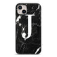 Marble White Initial Personalised iPhone 14 Plus Black Impact Case on Silver phone