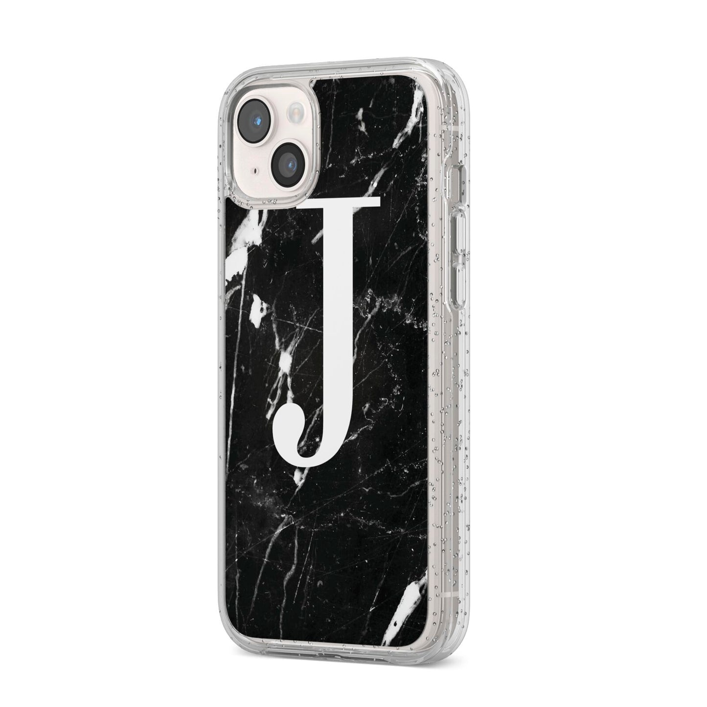 Marble White Initial Personalised iPhone 14 Plus Glitter Tough Case Starlight Angled Image
