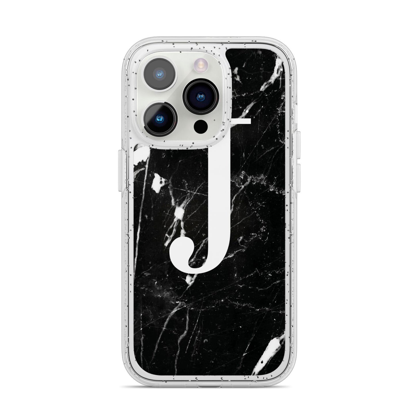 Marble White Initial Personalised iPhone 14 Pro Glitter Tough Case Silver