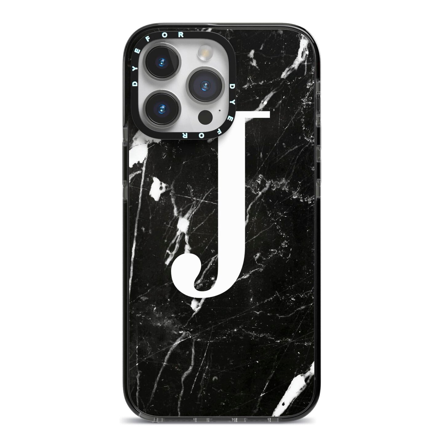 Marble White Initial Personalised iPhone 14 Pro Max Black Impact Case on Silver phone