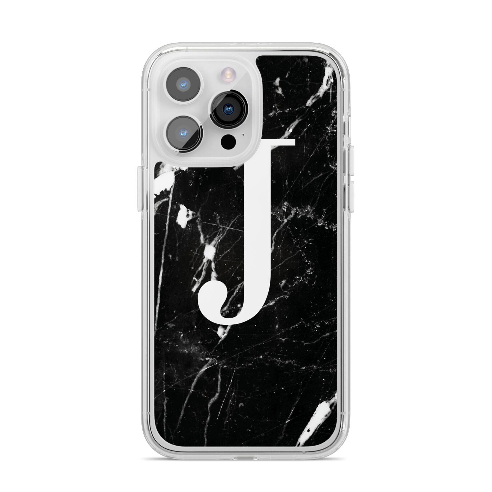 Marble White Initial Personalised iPhone 14 Pro Max Clear Tough Case Silver