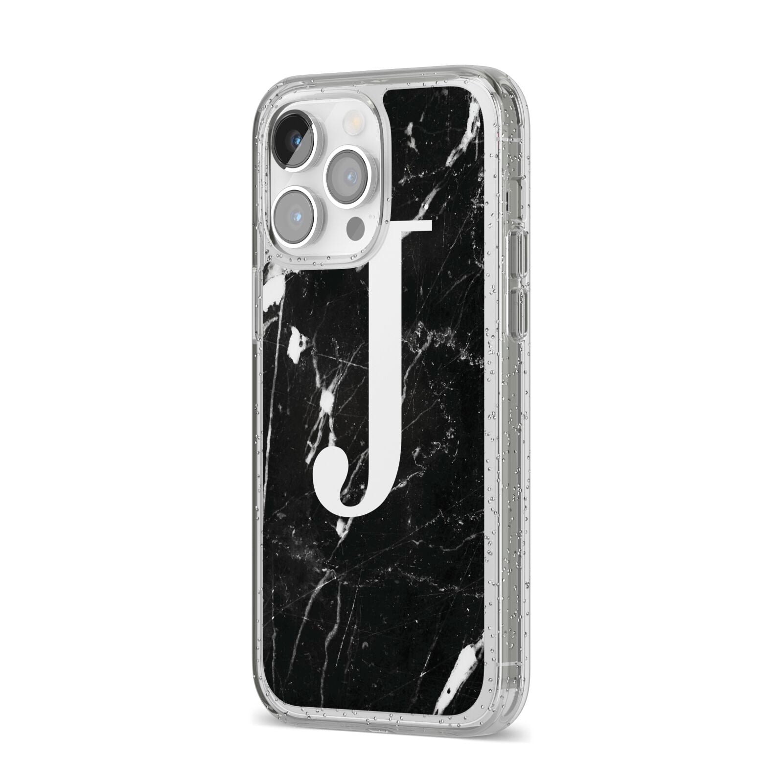 Marble White Initial Personalised iPhone 14 Pro Max Glitter Tough Case Silver Angled Image