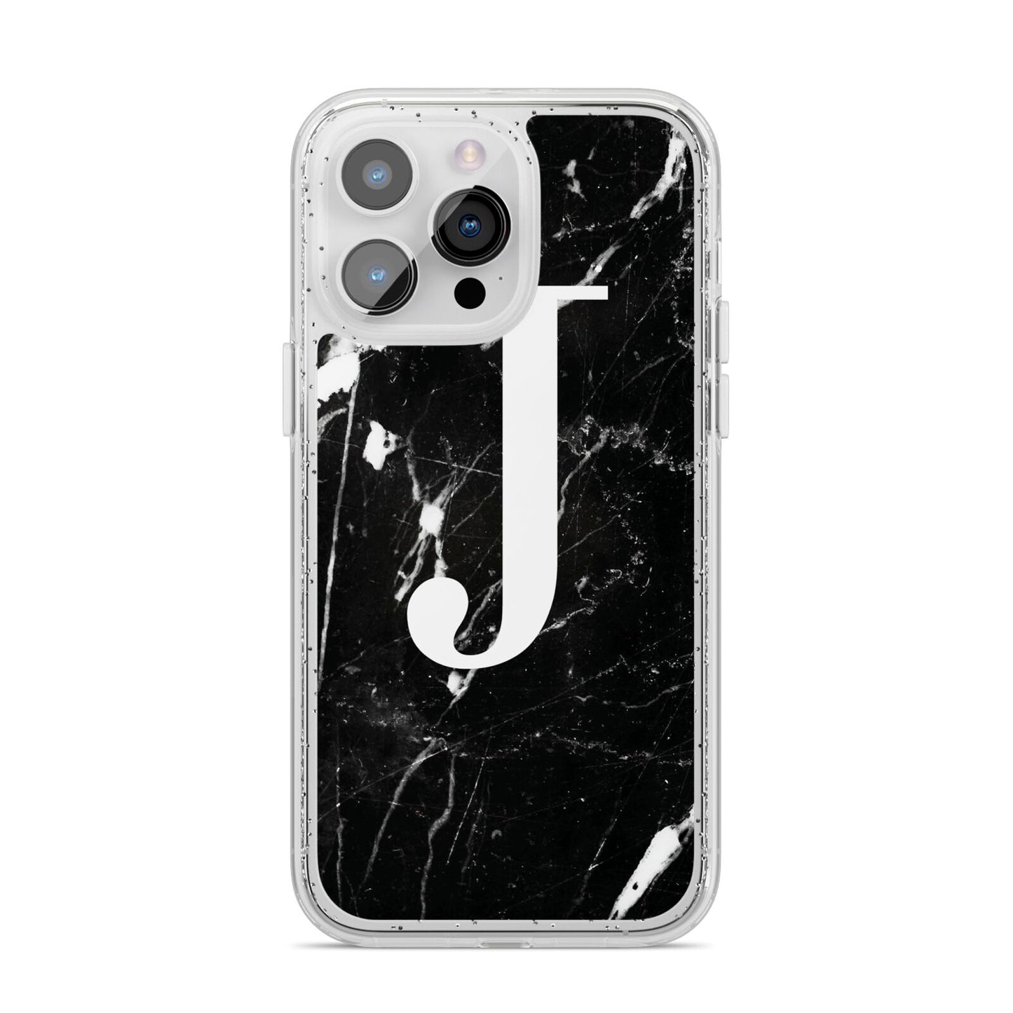 Marble White Initial Personalised iPhone 14 Pro Max Glitter Tough Case Silver