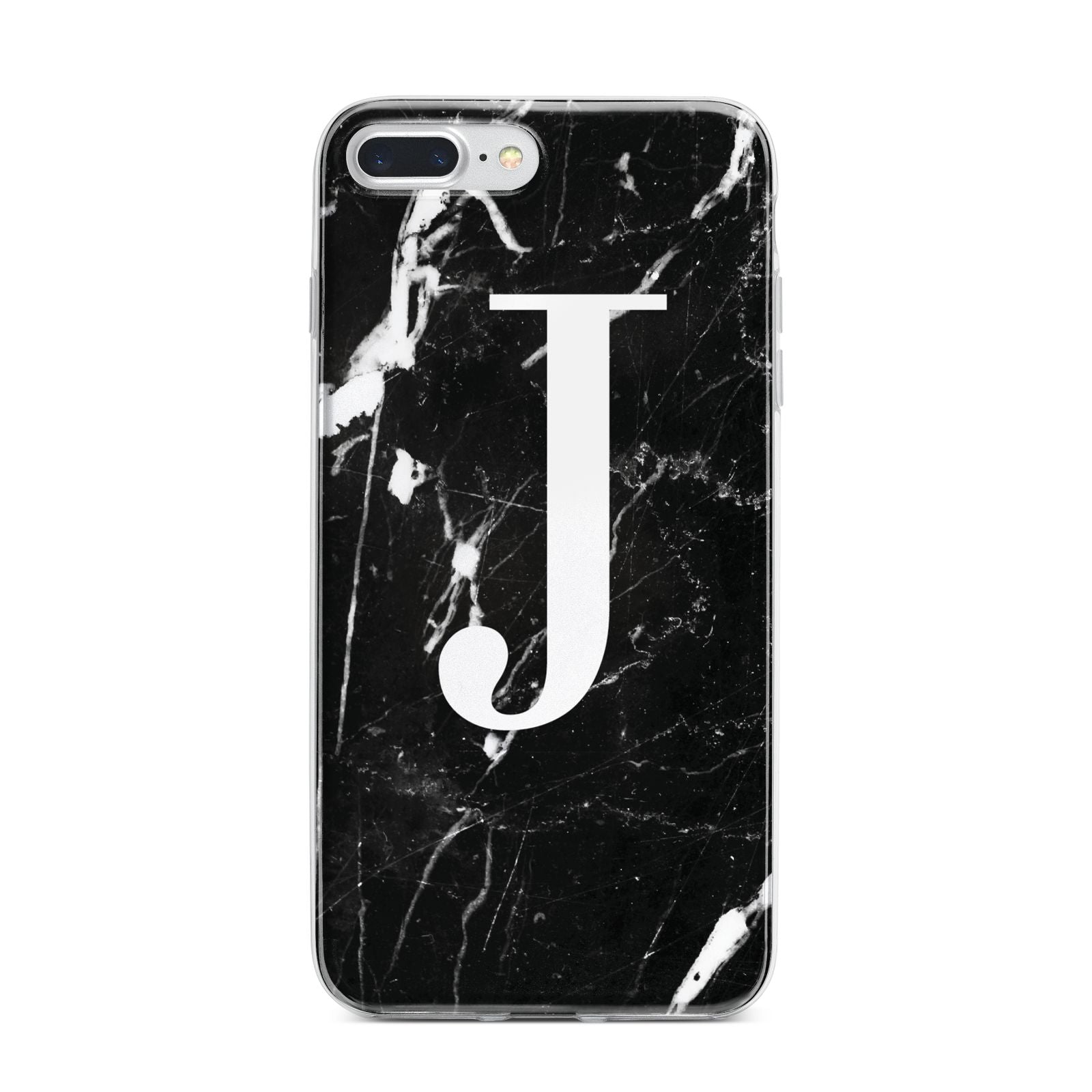 Marble White Initial Personalised iPhone 7 Plus Bumper Case on Silver iPhone