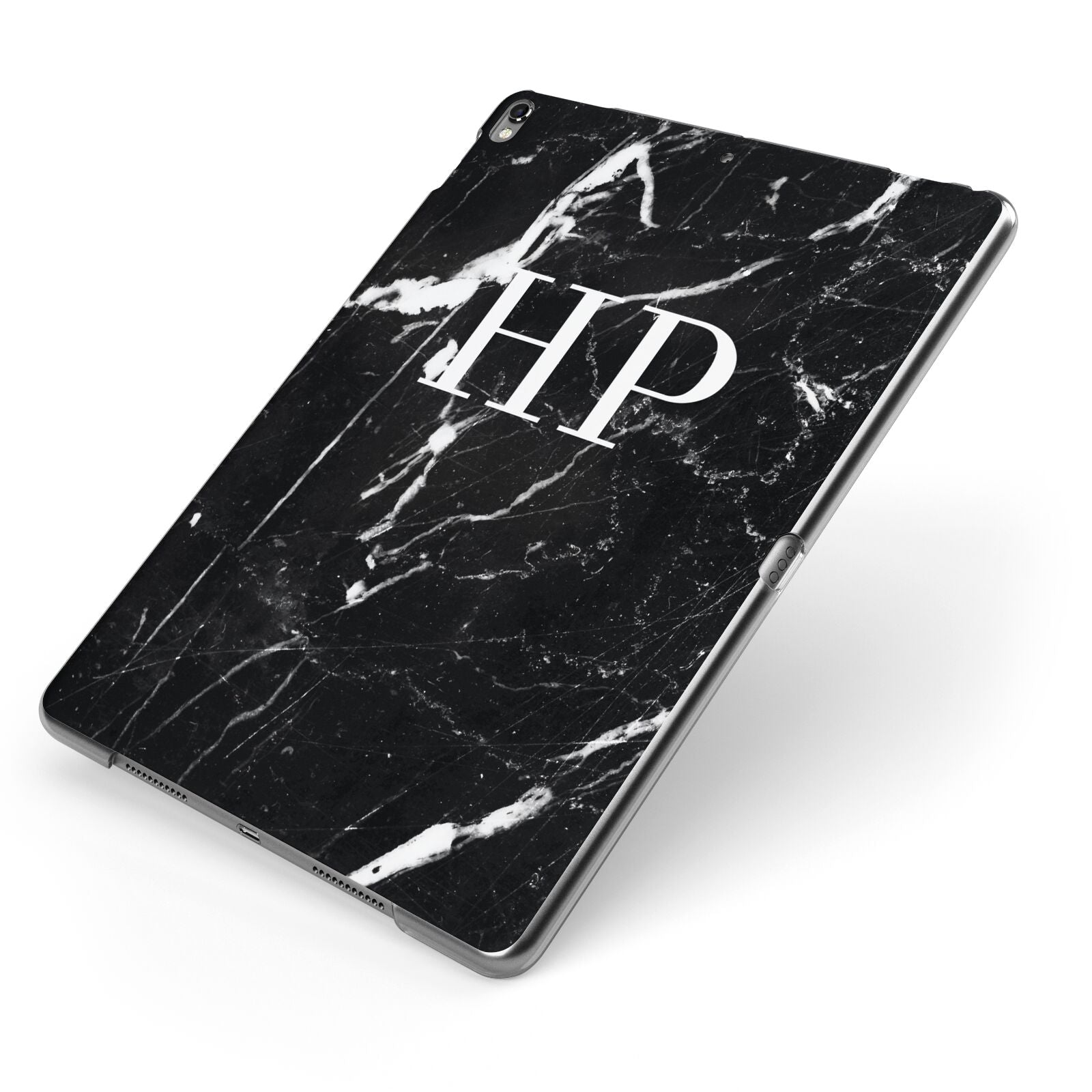Marble White Initials Monogram Personalised Apple iPad Case on Grey iPad Side View