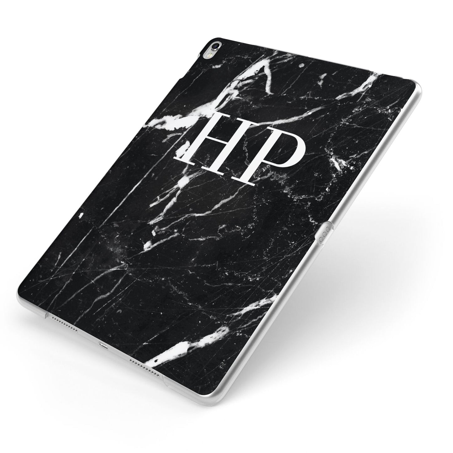 Marble White Initials Monogram Personalised Apple iPad Case on Silver iPad Side View