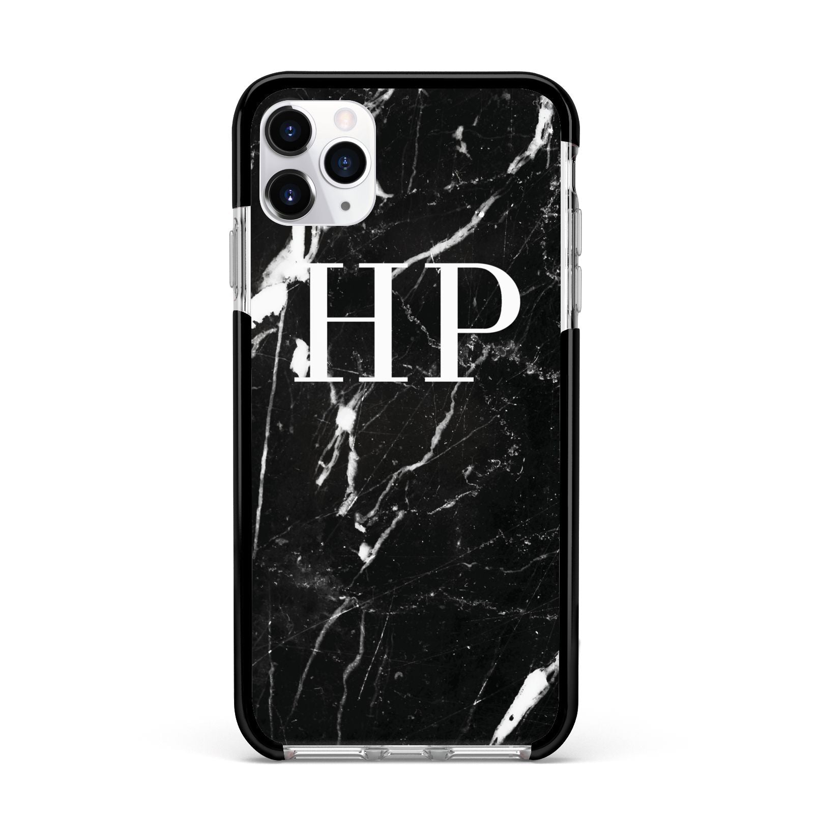 Marble White Initials Monogram Personalised Apple iPhone 11 Pro Max in Silver with Black Impact Case