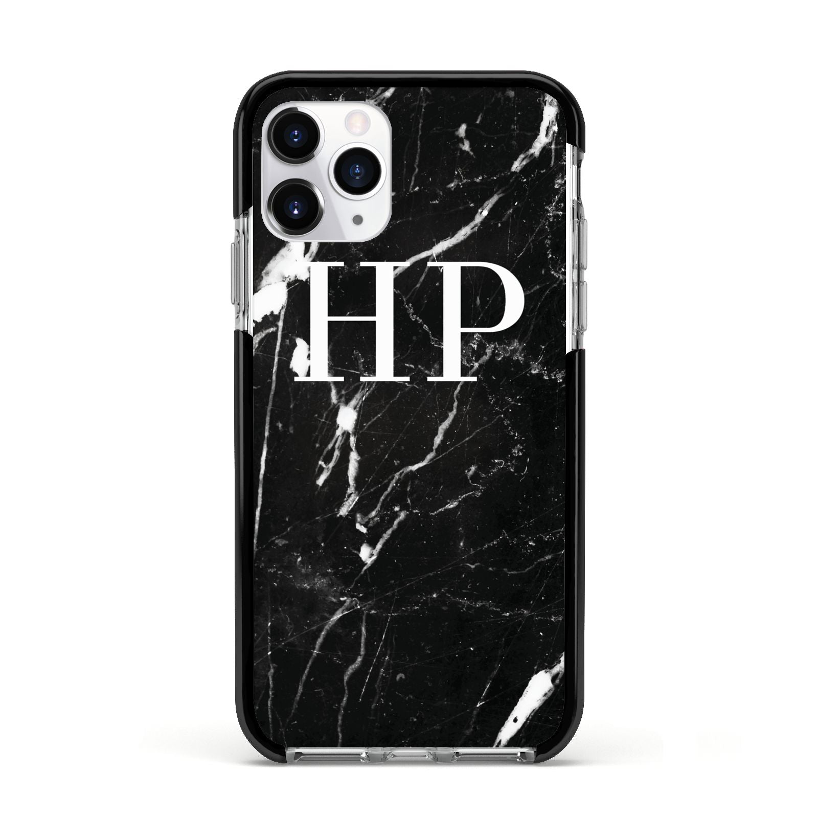 Marble White Initials Monogram Personalised Apple iPhone 11 Pro in Silver with Black Impact Case