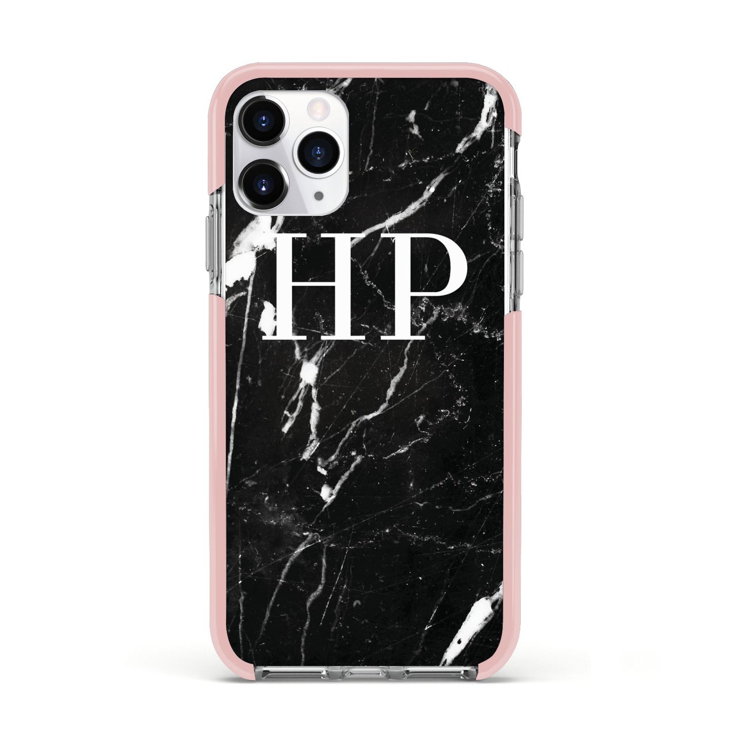 Marble White Initials Monogram Personalised Apple iPhone 11 Pro in Silver with Pink Impact Case