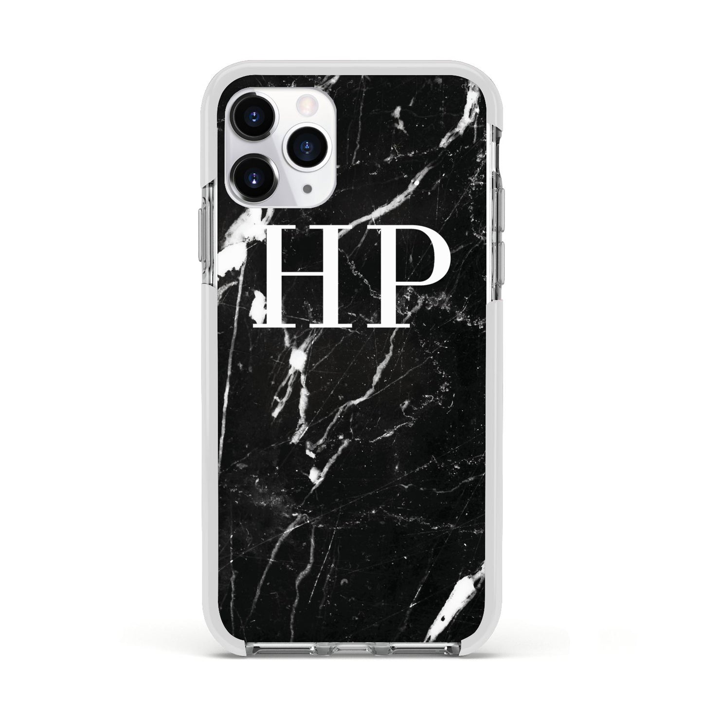 Marble White Initials Monogram Personalised Apple iPhone 11 Pro in Silver with White Impact Case