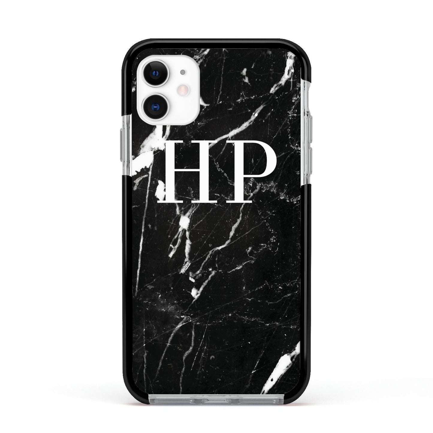 Marble White Initials Monogram Personalised Apple iPhone 11 in White with Black Impact Case
