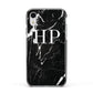 Marble White Initials Monogram Personalised Apple iPhone XR Impact Case Black Edge on Silver Phone