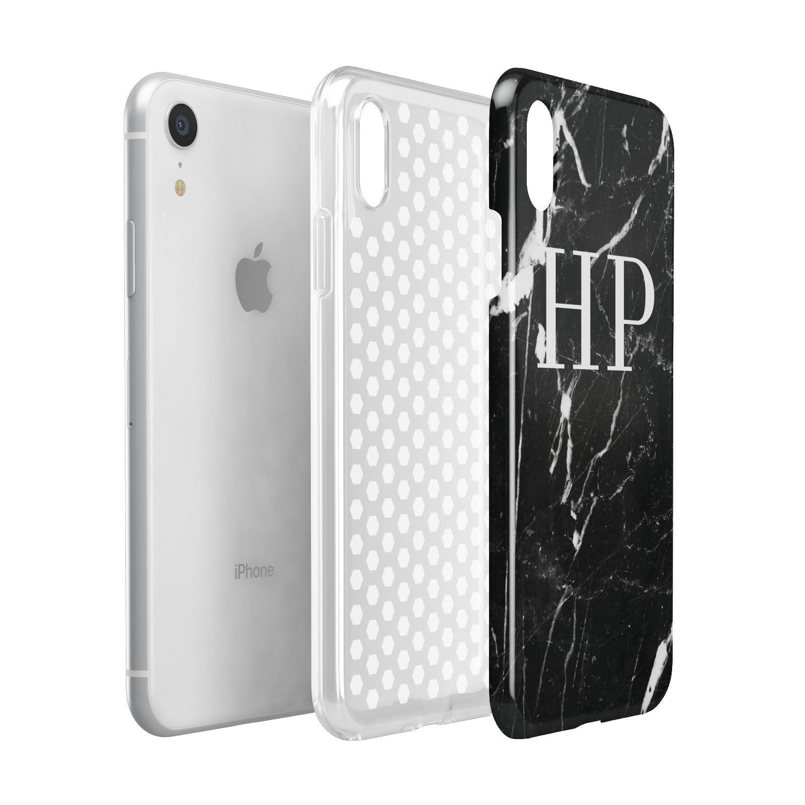 Marble White Initials Monogram Personalised Apple iPhone XR White 3D Tough Case Expanded view
