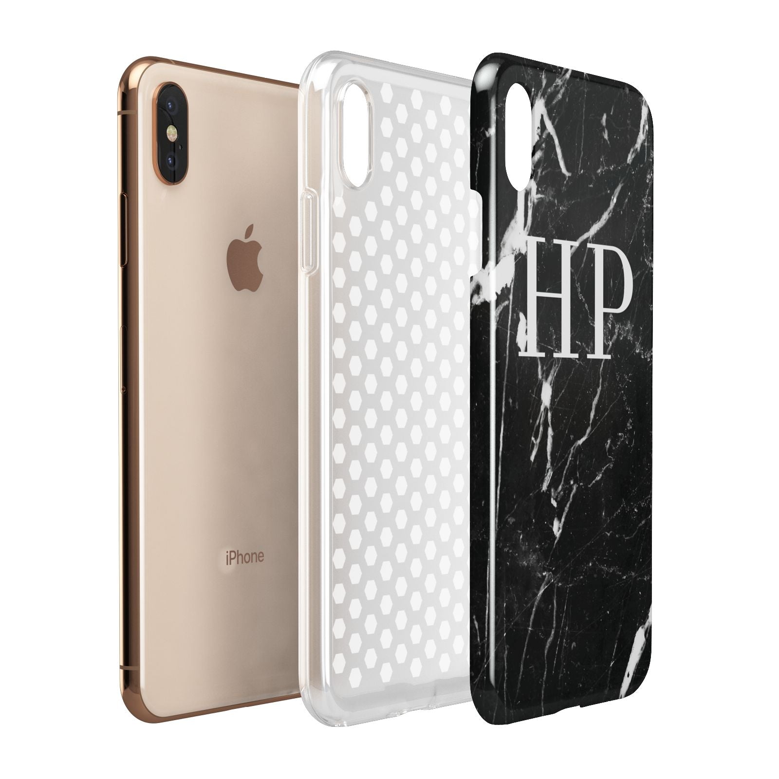 Marble White Initials Monogram Personalised Apple iPhone Xs Max 3D Tough Case Expanded View