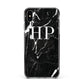 Marble White Initials Monogram Personalised Apple iPhone Xs Max Impact Case Black Edge on Silver Phone