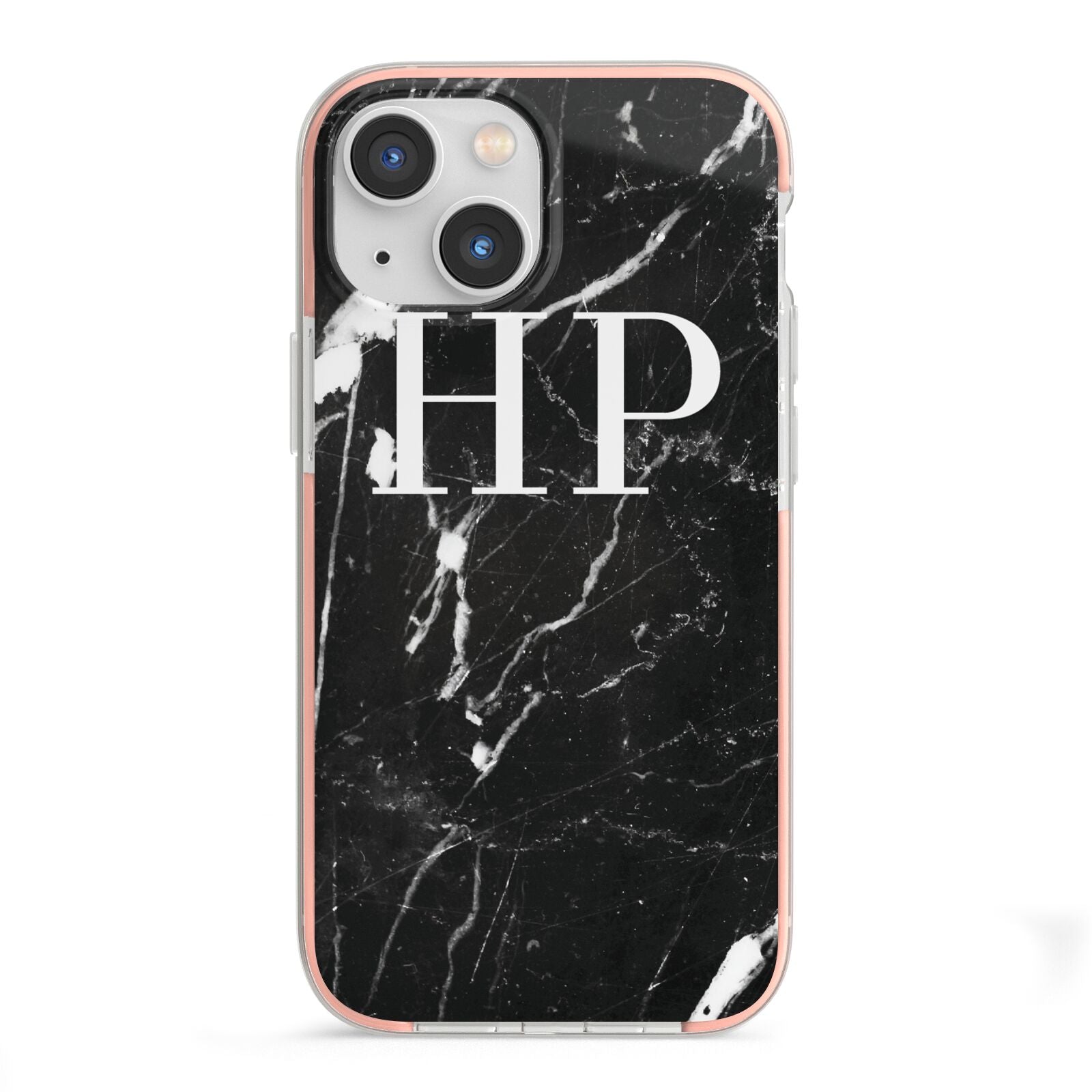 Marble White Initials Monogram Personalised iPhone 13 Mini TPU Impact Case with Pink Edges