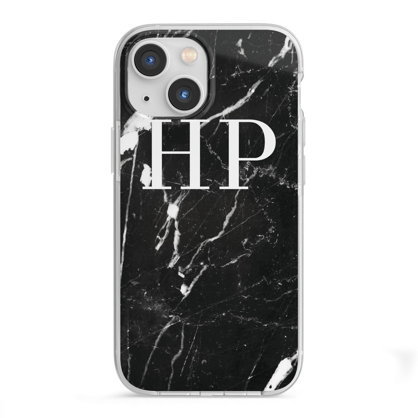 Marble White Initials Monogram Personalised iPhone 13 Mini TPU Impact Case with White Edges