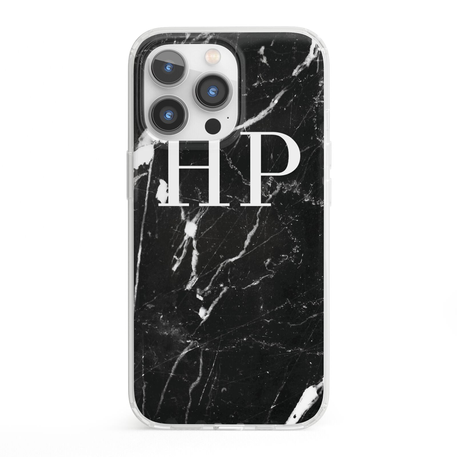 Marble White Initials Monogram Personalised iPhone 13 Pro Clear Bumper Case