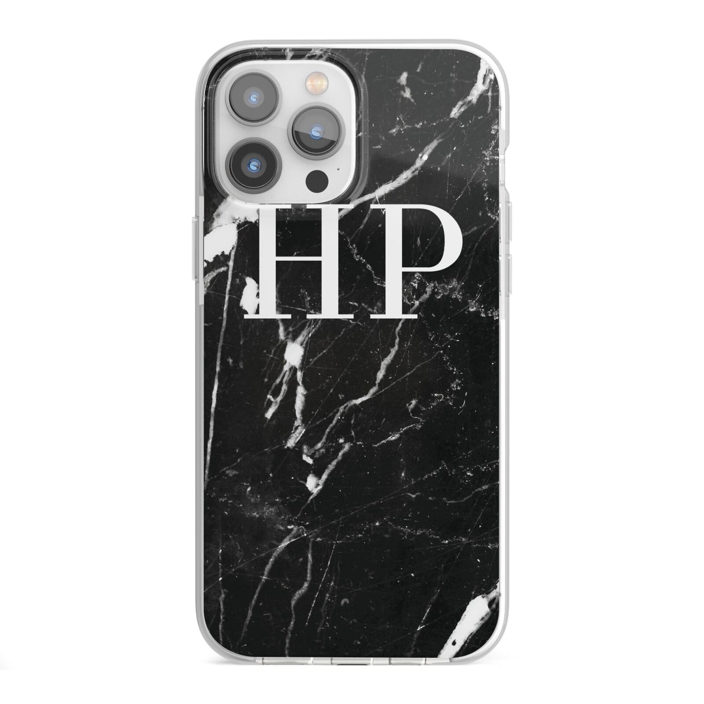 Marble White Initials Monogram Personalised iPhone 13 Pro Max TPU Impact Case with White Edges