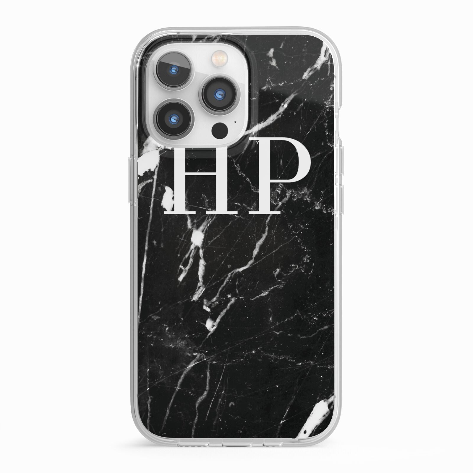 Marble White Initials Monogram Personalised iPhone 13 Pro TPU Impact Case with White Edges