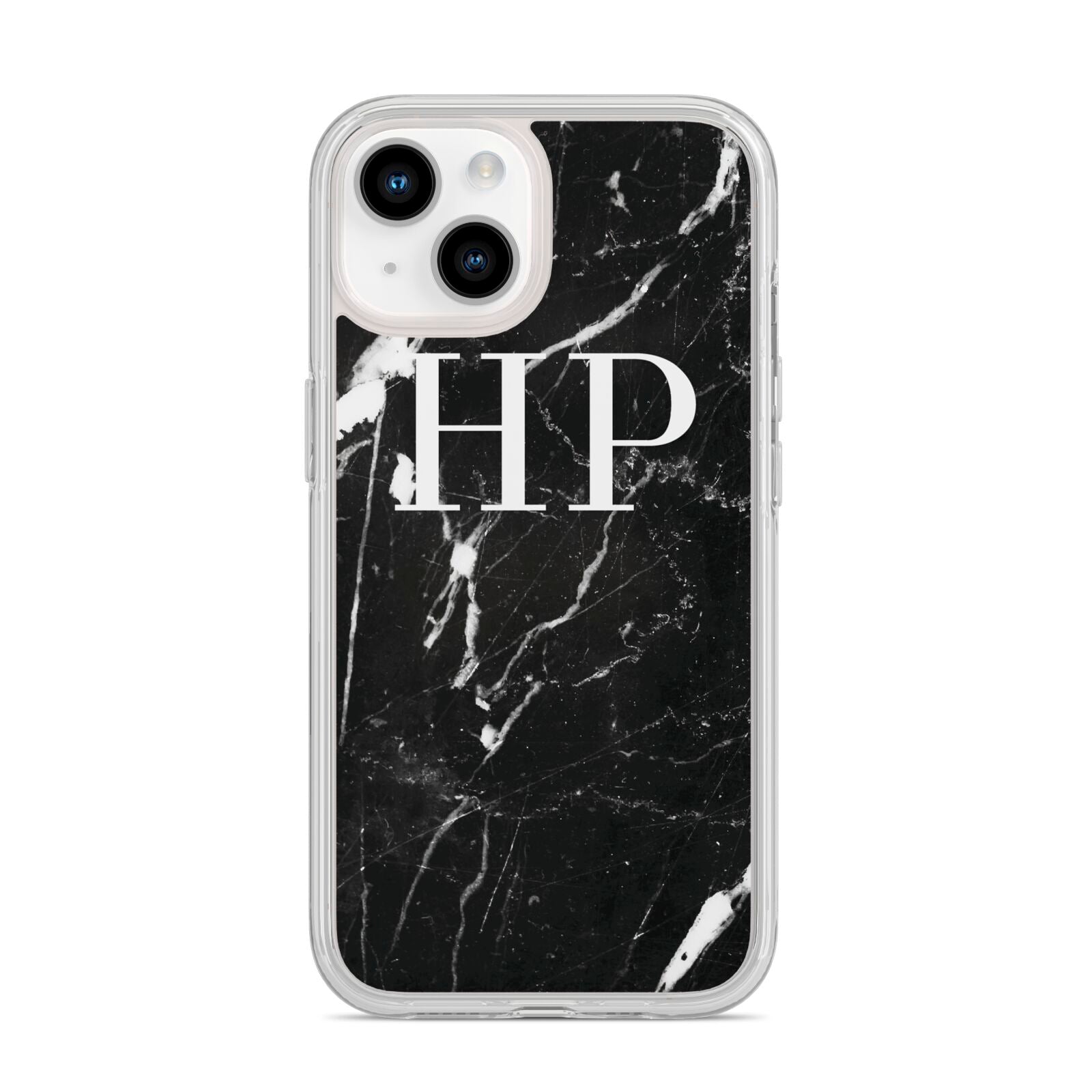 Marble White Initials Monogram Personalised iPhone 14 Clear Tough Case Starlight
