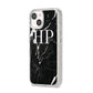 Marble White Initials Monogram Personalised iPhone 14 Glitter Tough Case Starlight Angled Image
