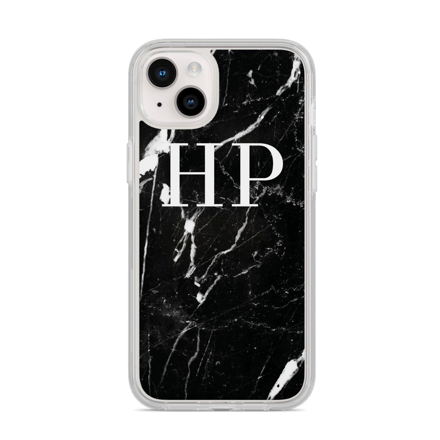 Marble White Initials Monogram Personalised iPhone 14 Plus Clear Tough Case Starlight