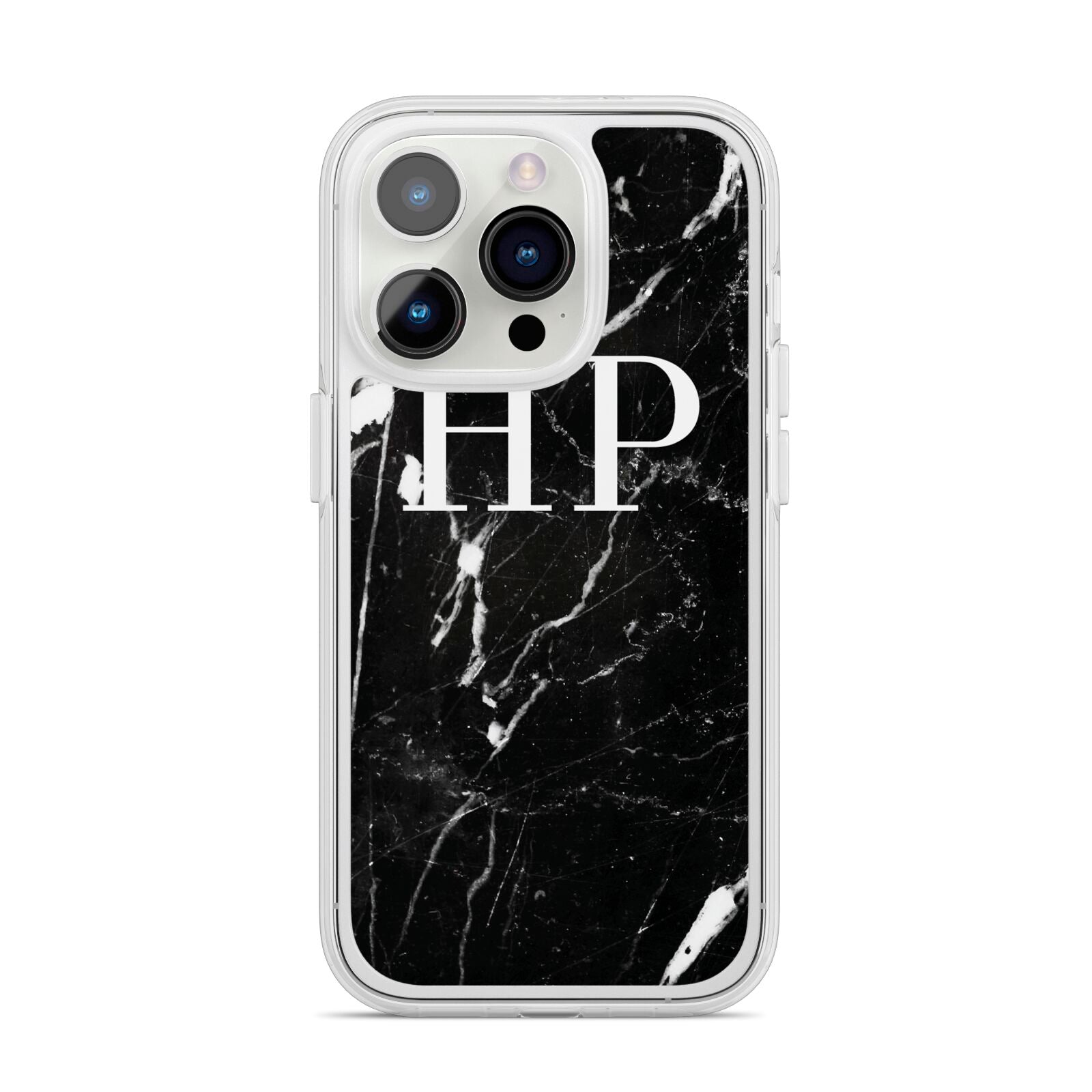 Marble White Initials Monogram Personalised iPhone 14 Pro Clear Tough Case Silver