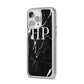Marble White Initials Monogram Personalised iPhone 14 Pro Max Clear Tough Case Silver Angled Image