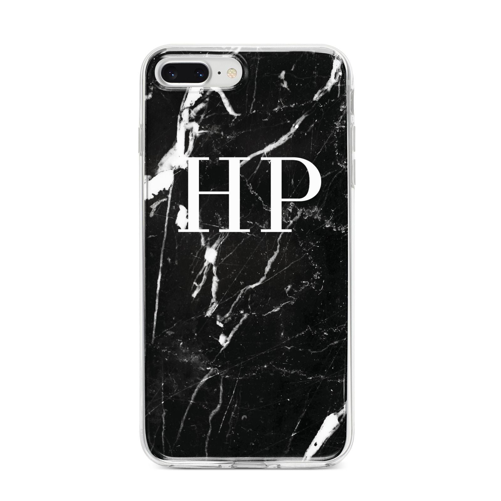 Marble White Initials Monogram Personalised iPhone 8 Plus Bumper Case on Silver iPhone