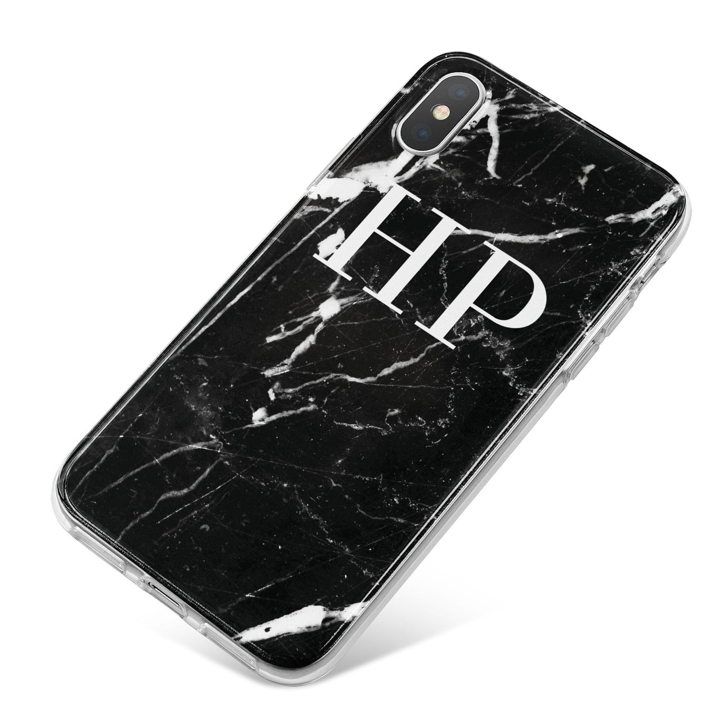 Marble White Initials Monogram Personalised iPhone X Bumper Case on Silver iPhone