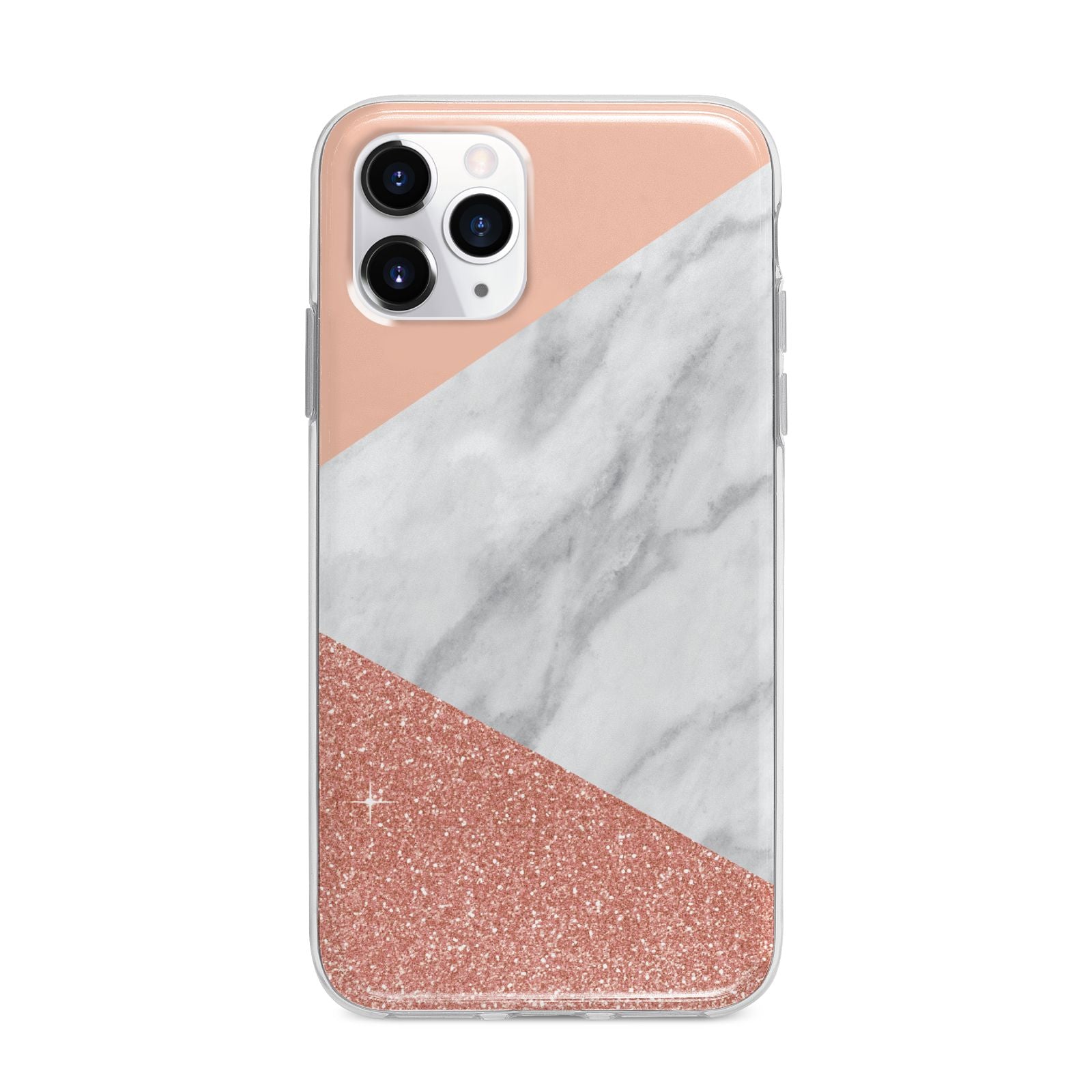 Marble White Rose Gold Apple iPhone 11 Pro Max in Silver with Bumper Case