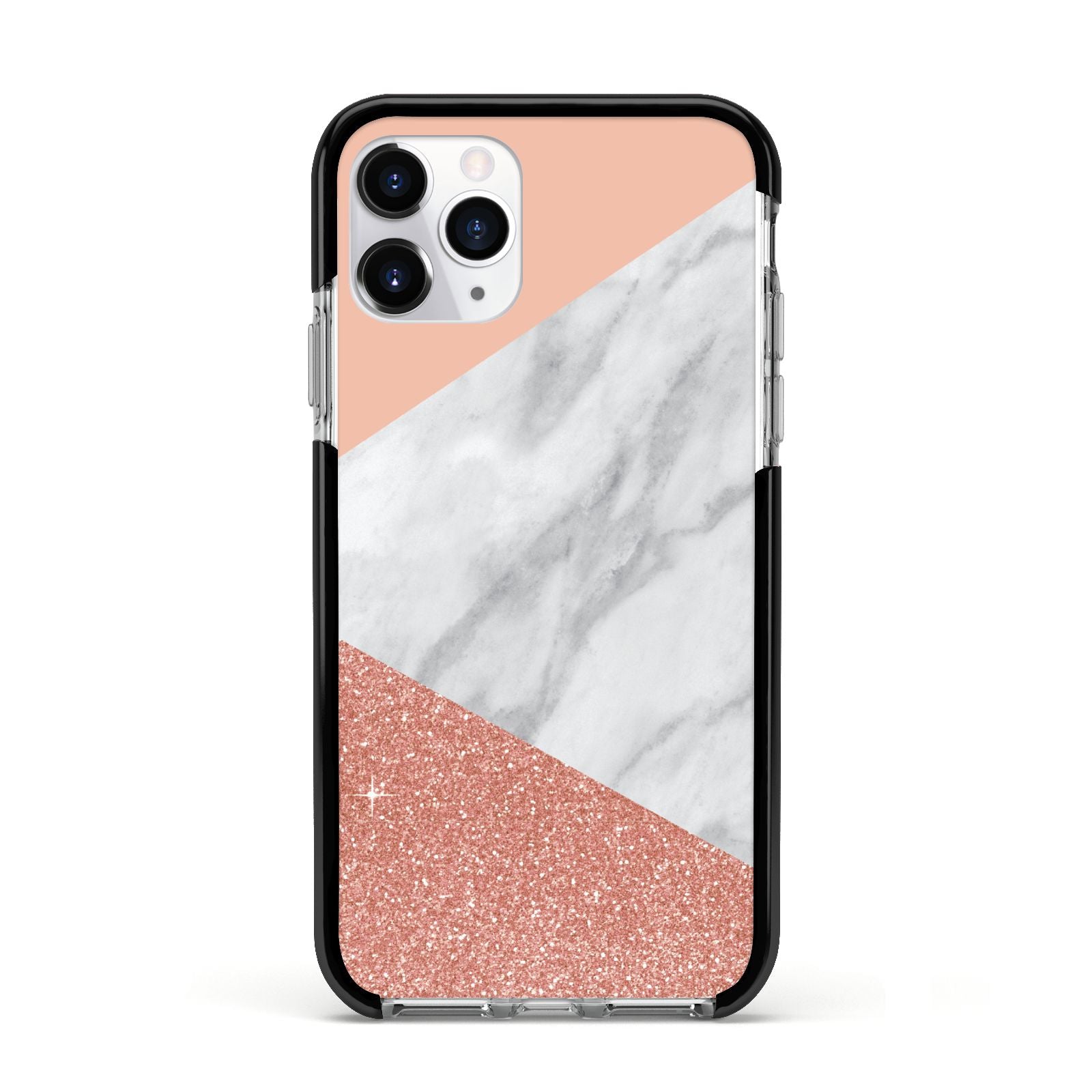 Marble White Rose Gold Apple iPhone 11 Pro in Silver with Black Impact Case