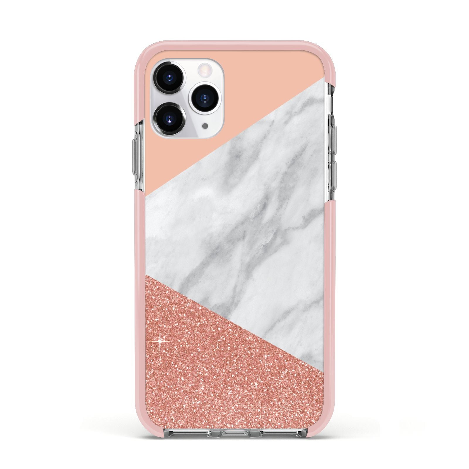 Marble White Rose Gold Apple iPhone 11 Pro in Silver with Pink Impact Case