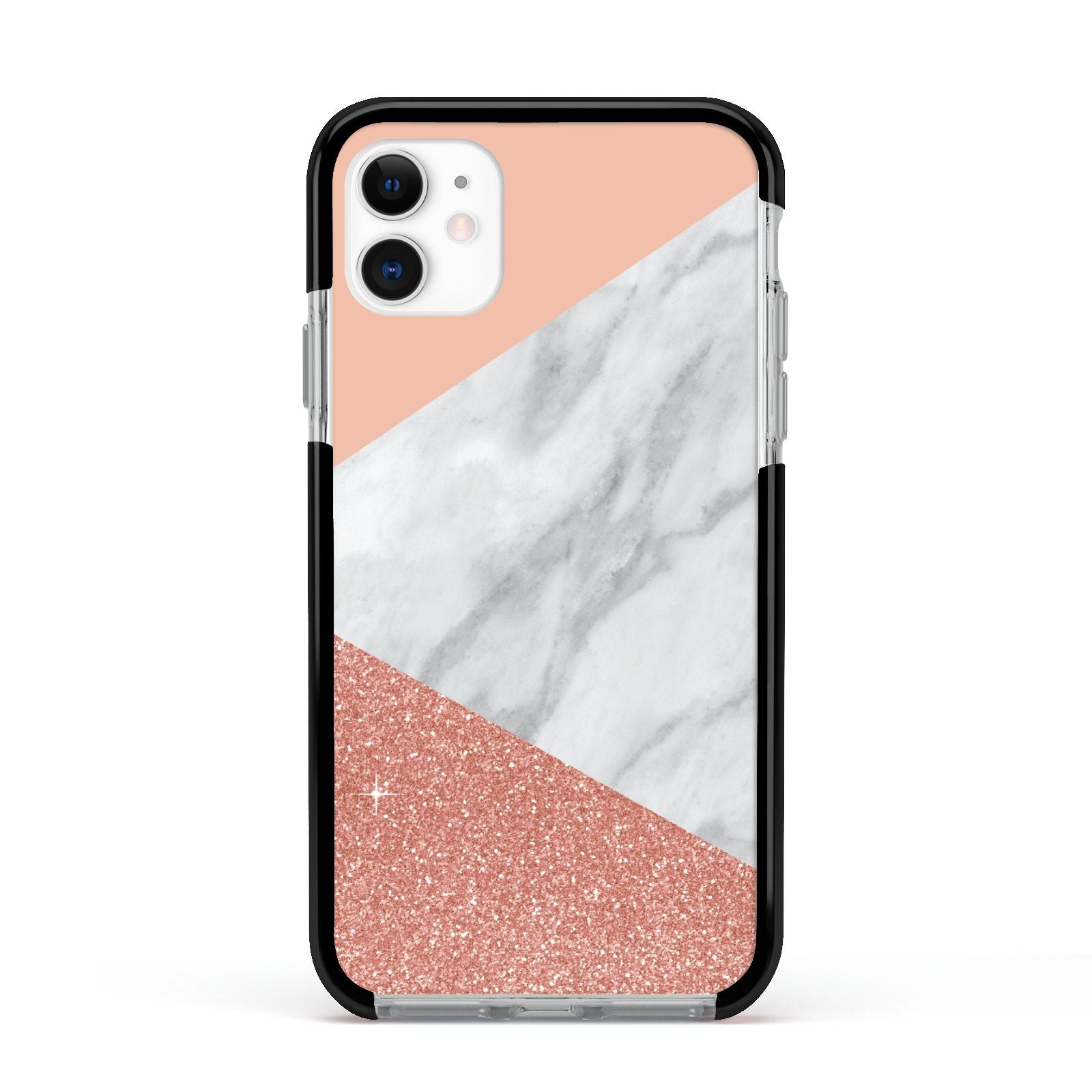 Marble White Rose Gold Apple iPhone 11 in White with Black Impact Case