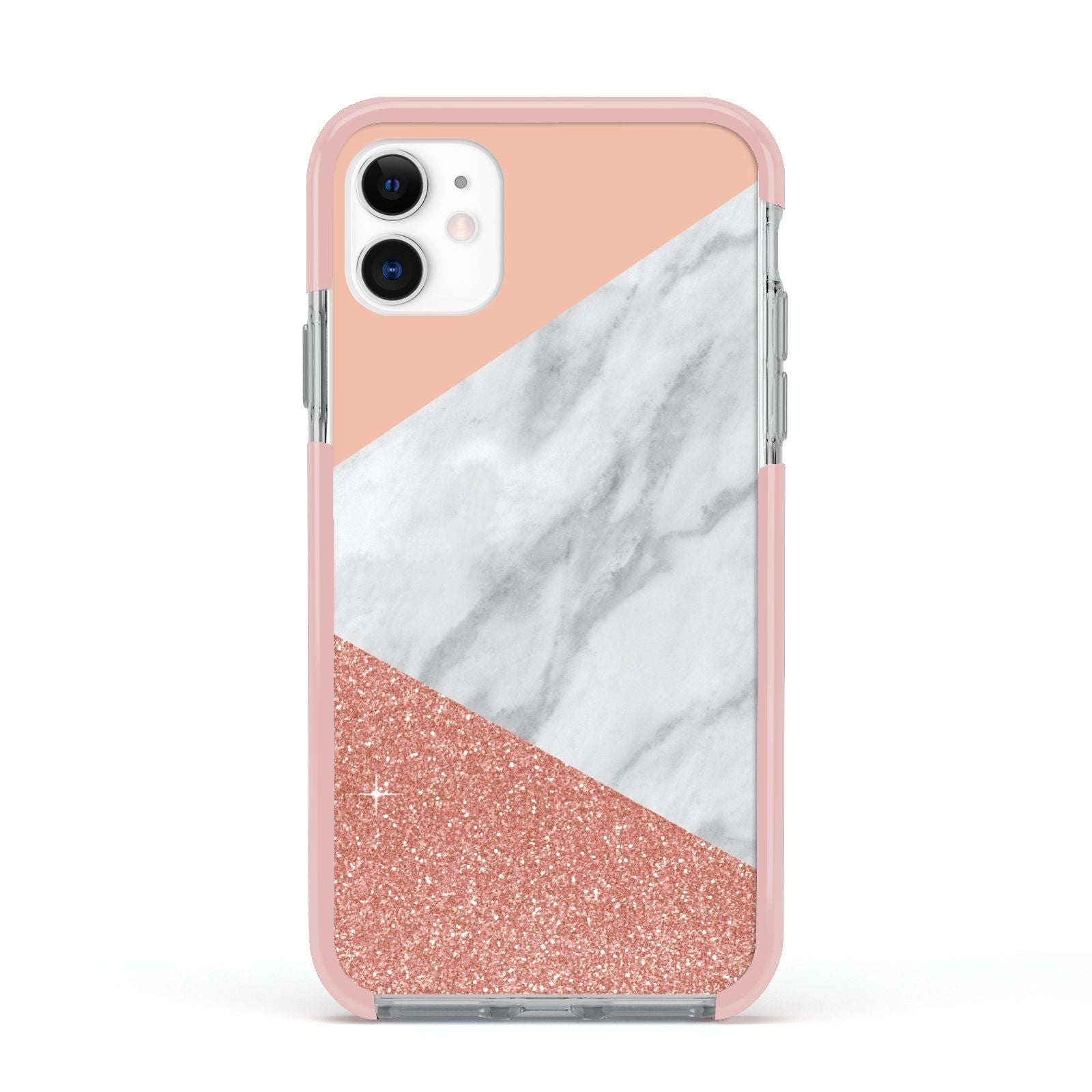 Marble White Rose Gold Apple iPhone 11 in White with Pink Impact Case