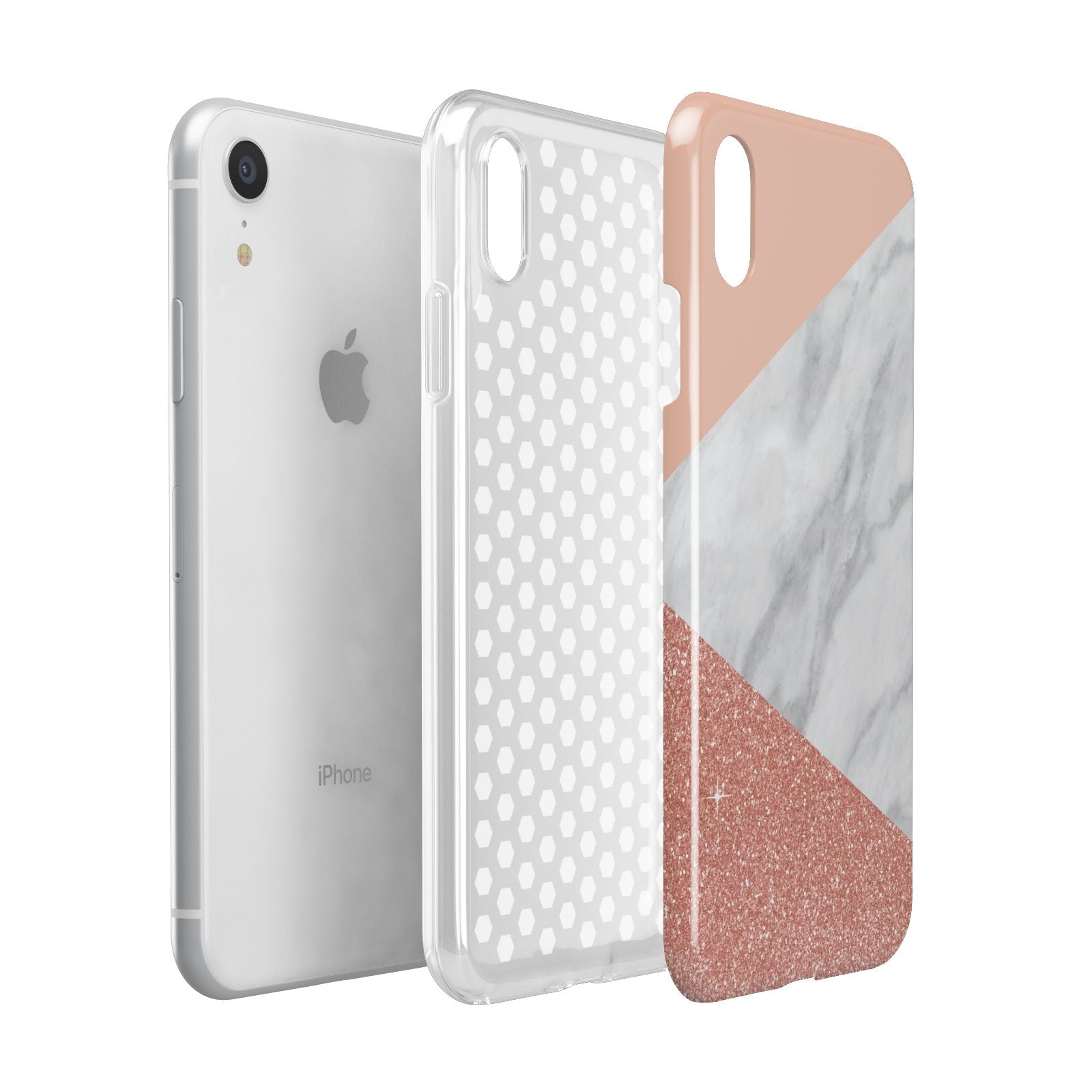 Marble White Rose Gold Apple iPhone XR White 3D Tough Case Expanded view