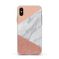 Marble White Rose Gold Apple iPhone Xs Impact Case White Edge on Gold Phone