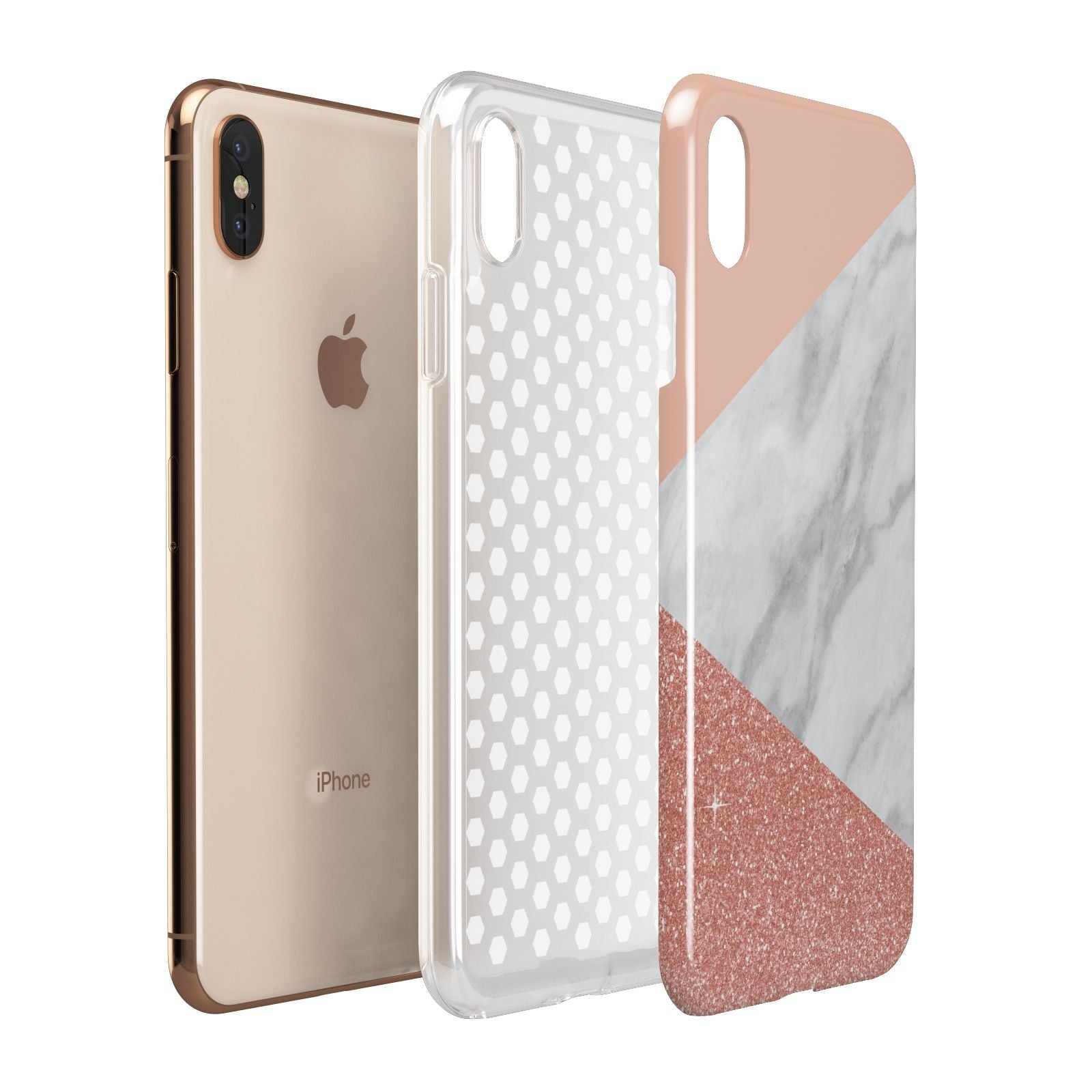 Marble White Rose Gold Apple iPhone Xs Max 3D Tough Case Expanded View